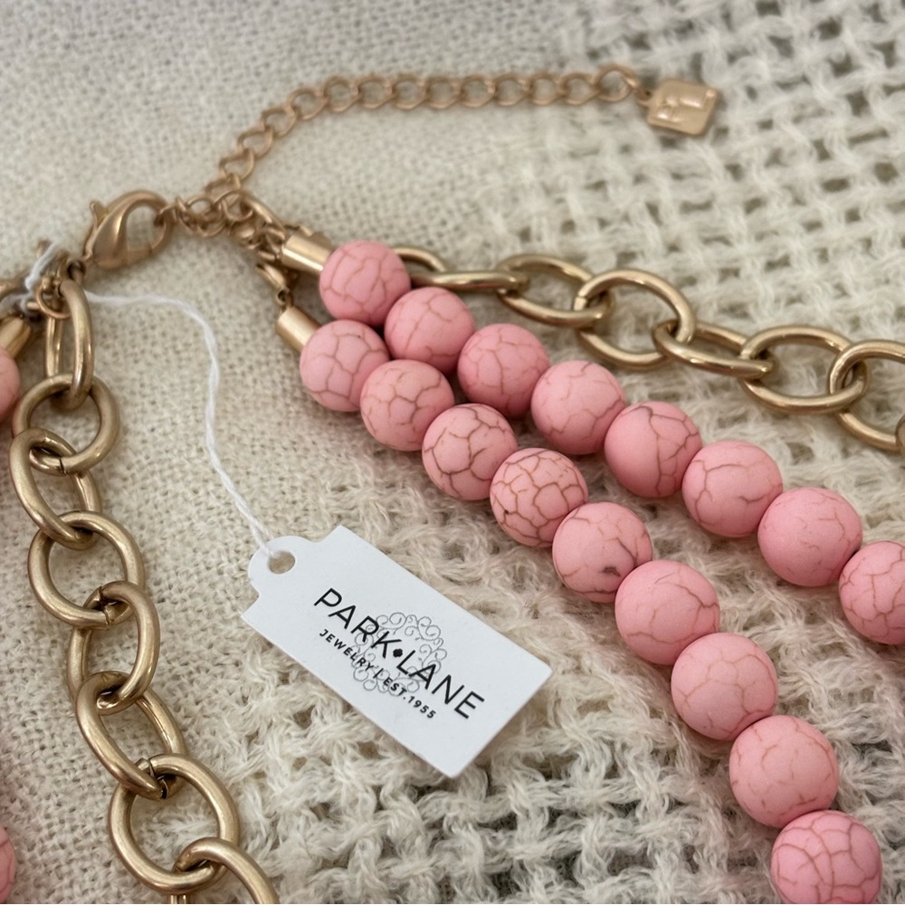 Park Lane Pink Beaded & Gold Chain Statement Necklace - Picture 6 of 7